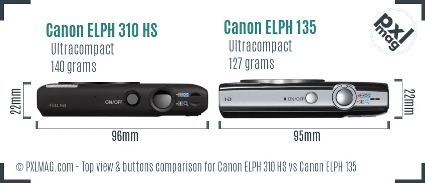 Canon ELPH 310 HS vs Canon ELPH 135 top view buttons comparison