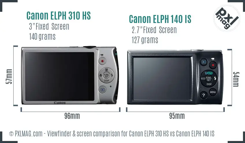 Canon ELPH 310 HS vs Canon ELPH 140 IS Screen and Viewfinder comparison