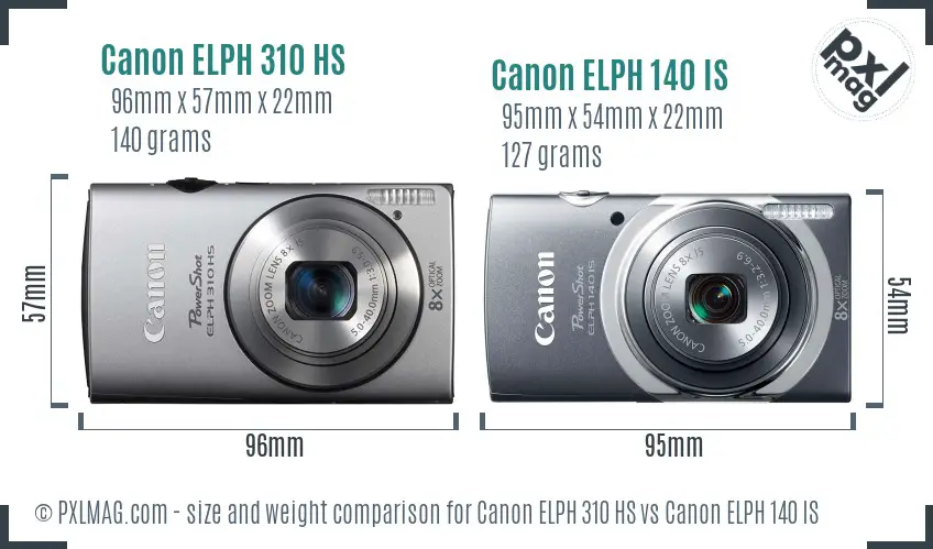 Canon ELPH 310 HS vs Canon ELPH 140 IS size comparison