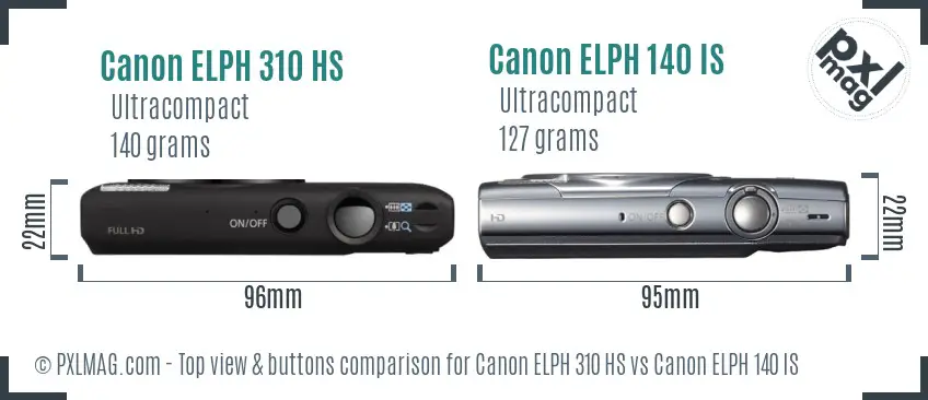 Canon ELPH 310 HS vs Canon ELPH 140 IS top view buttons comparison