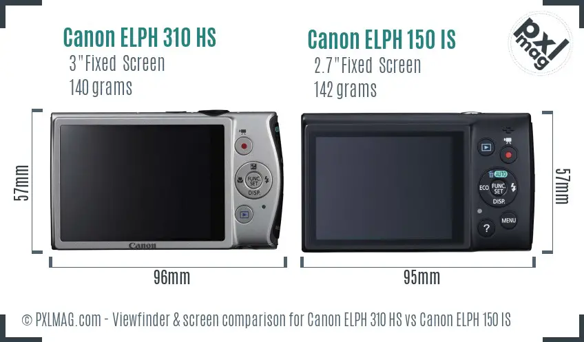 Canon ELPH 310 HS vs Canon ELPH 150 IS Screen and Viewfinder comparison