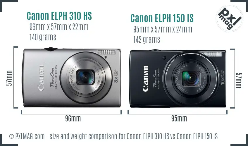 Canon ELPH 310 HS vs Canon ELPH 150 IS size comparison
