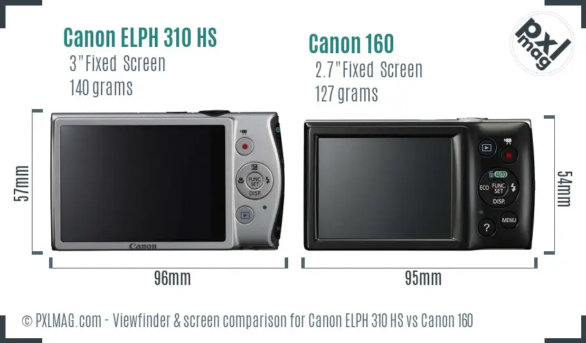 Canon ELPH 310 HS vs Canon 160 Screen and Viewfinder comparison