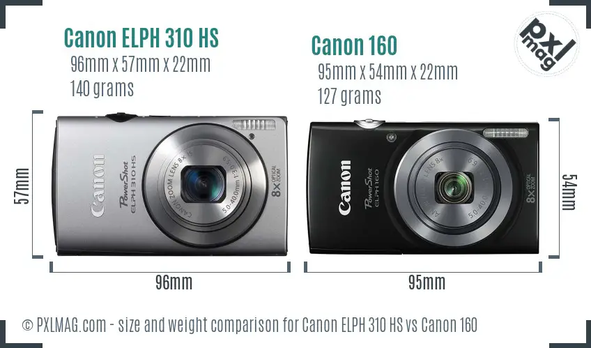 Canon ELPH 310 HS vs Canon 160 size comparison