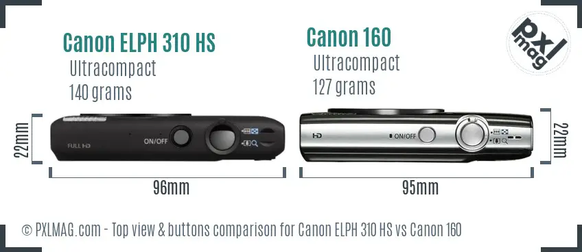 Canon ELPH 310 HS vs Canon 160 top view buttons comparison