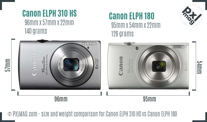 Canon ELPH 310 HS vs Canon ELPH 180 size comparison