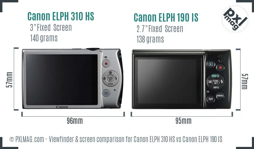 Canon ELPH 310 HS vs Canon ELPH 190 IS Screen and Viewfinder comparison