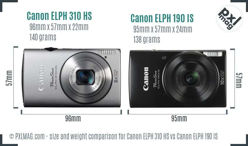 Canon ELPH 310 HS vs Canon ELPH 190 IS size comparison