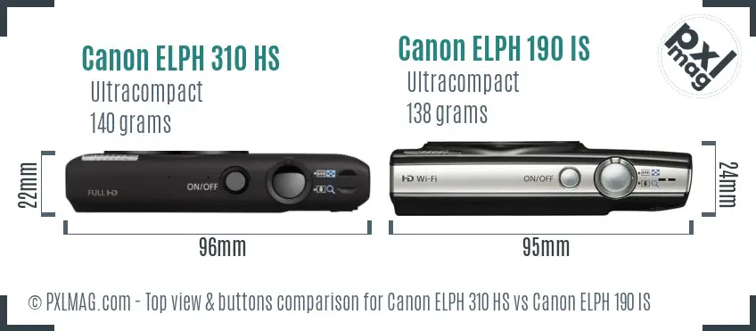 Canon ELPH 310 HS vs Canon ELPH 190 IS top view buttons comparison