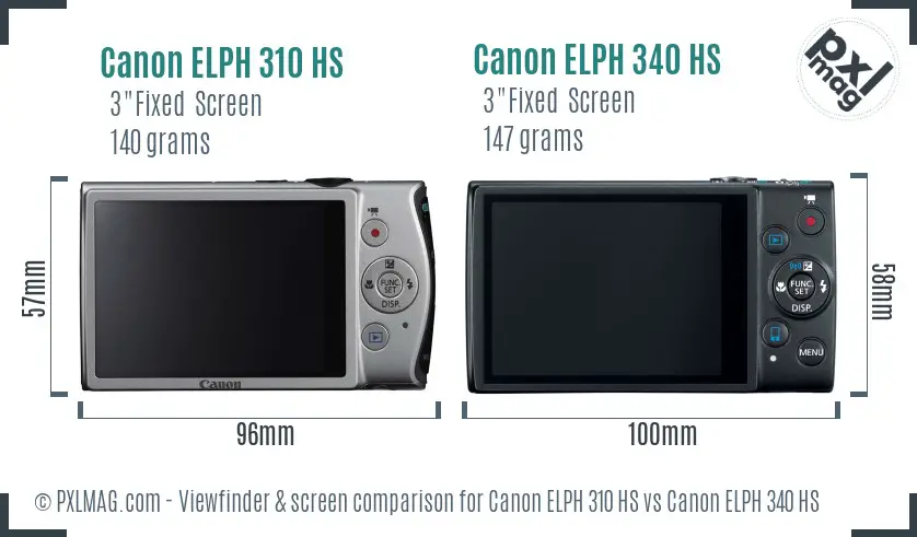 Canon ELPH 310 HS vs Canon ELPH 340 HS Screen and Viewfinder comparison