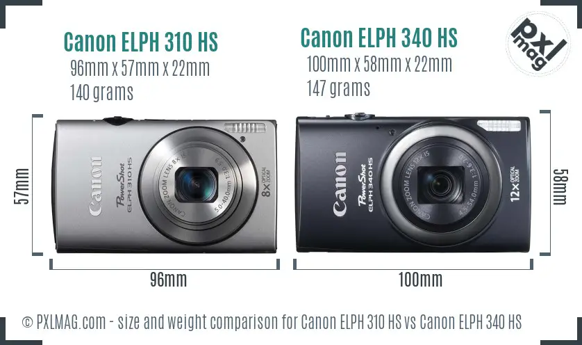 Canon ELPH 310 HS vs Canon ELPH 340 HS size comparison