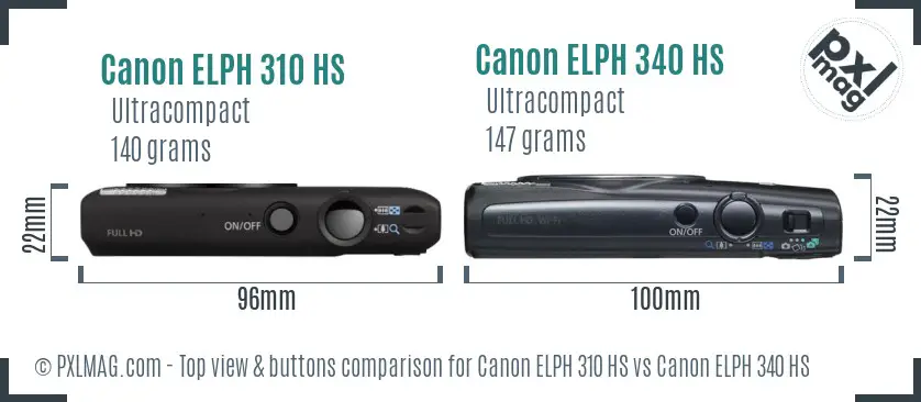 Canon ELPH 310 HS vs Canon ELPH 340 HS top view buttons comparison