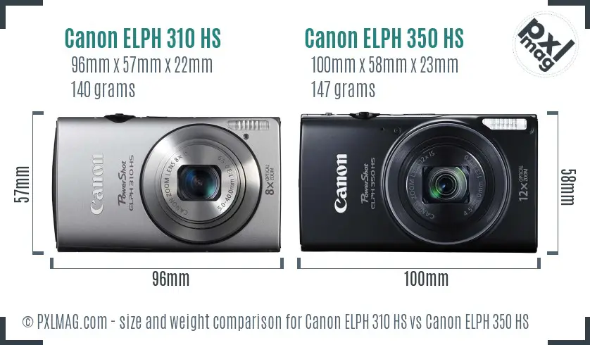 Canon ELPH 310 HS vs Canon ELPH 350 HS size comparison