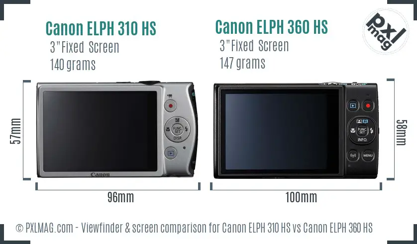 Canon ELPH 310 HS vs Canon ELPH 360 HS Screen and Viewfinder comparison