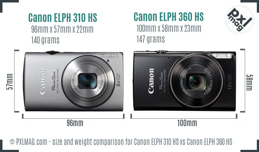 Canon ELPH 310 HS vs Canon ELPH 360 HS size comparison