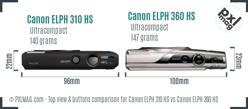 Canon ELPH 310 HS vs Canon ELPH 360 HS top view buttons comparison