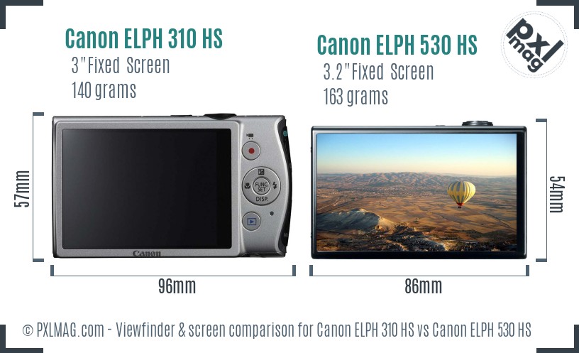 Canon ELPH 310 HS vs Canon ELPH 530 HS Screen and Viewfinder comparison