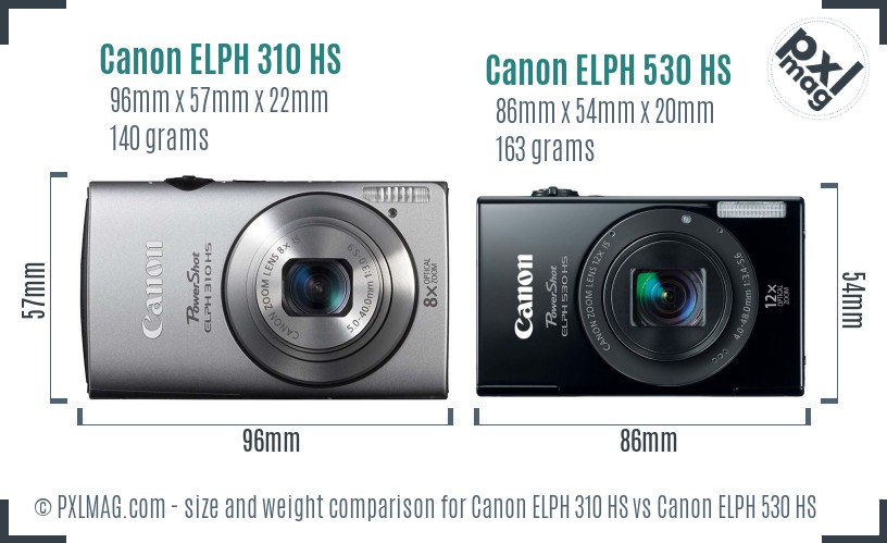 Canon ELPH 310 HS vs Canon ELPH 530 HS size comparison Canon ELPH 310 HS vs Canon ELPH 530 HS size comparison