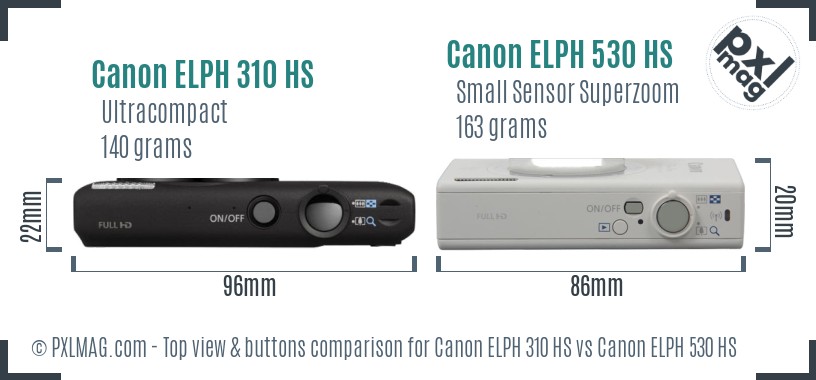 Canon ELPH 310 HS vs Canon ELPH 530 HS top view buttons comparison
