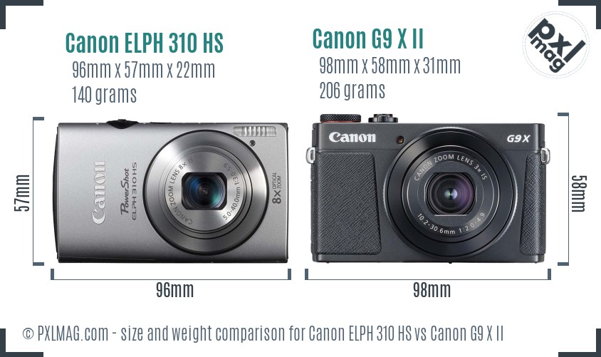 Canon ELPH 310 HS vs Canon G9 X II size comparison