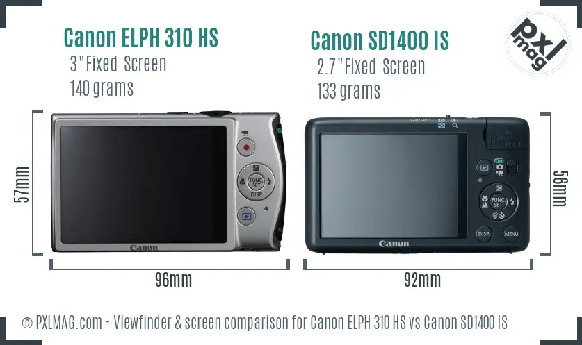 Canon ELPH 310 HS vs Canon SD1400 IS Screen and Viewfinder comparison