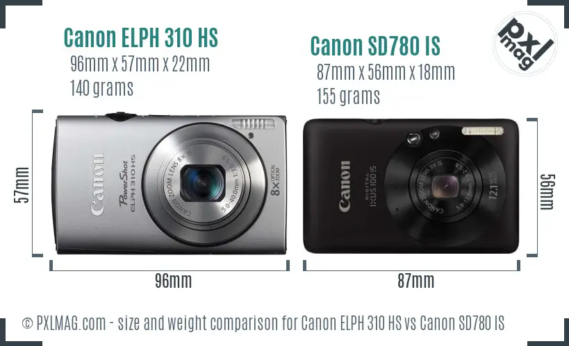Canon ELPH 310 HS vs Canon SD780 IS size comparison