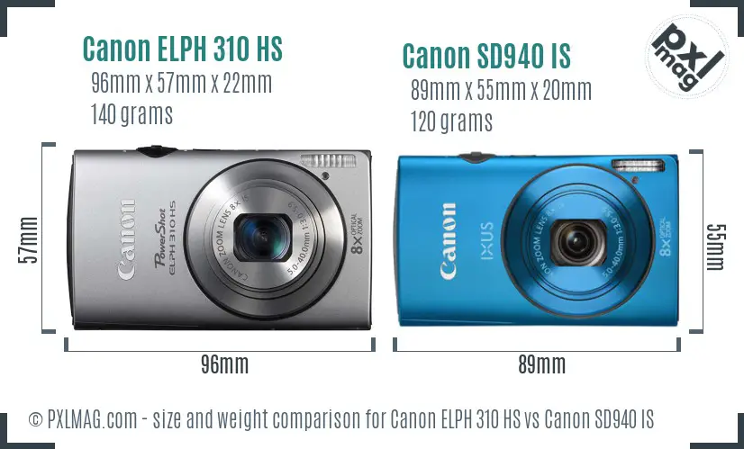 Canon ELPH 310 HS vs Canon SD940 IS size comparison