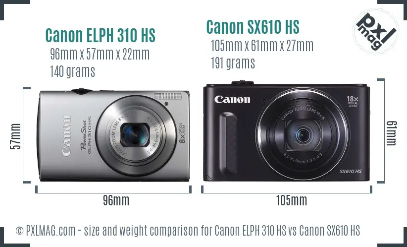 Canon ELPH 310 HS vs Canon SX610 HS size comparison