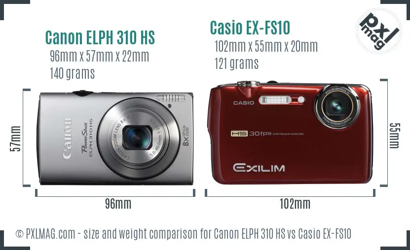 Canon ELPH 310 HS vs Casio EX-FS10 size comparison Canon ELPH 310 HS vs Casio EX-FS10 size comparison