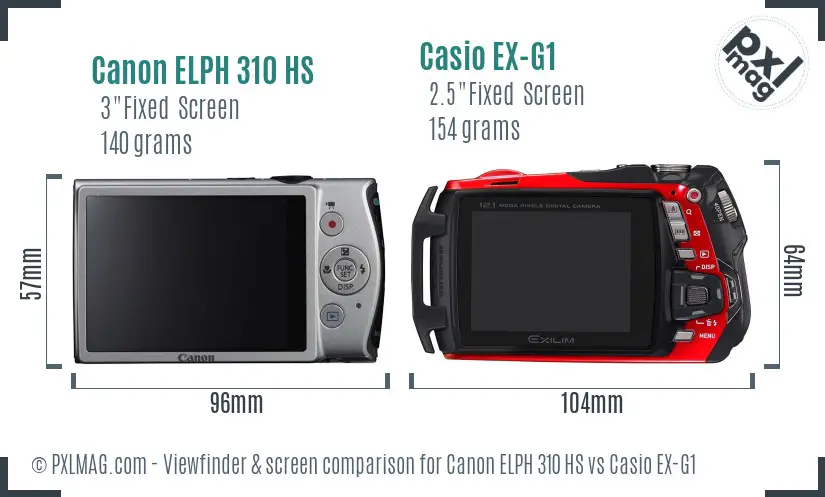 Canon ELPH 310 HS vs Casio EX-G1 Screen and Viewfinder comparison