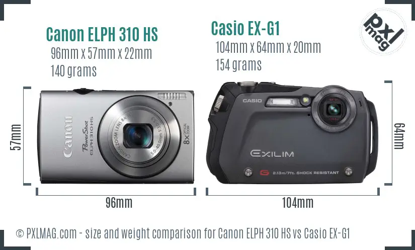 Canon ELPH 310 HS vs Casio EX-G1 size comparison