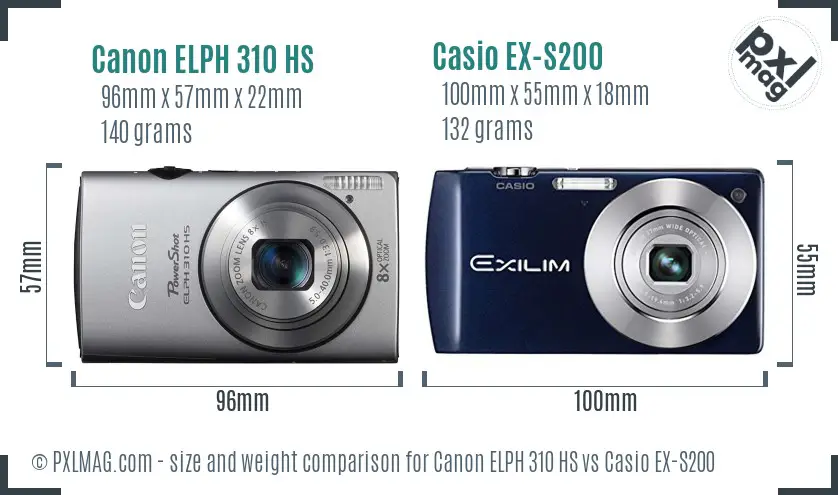 Canon ELPH 310 HS vs Casio EX-S200 size comparison Canon ELPH 310 HS vs Casio EX-S200 size comparison