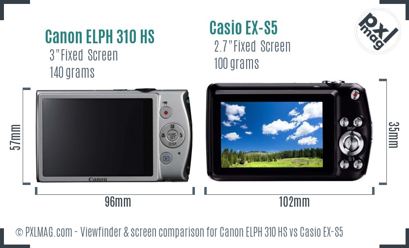 Canon ELPH 310 HS vs Casio EX-S5 Screen and Viewfinder comparison