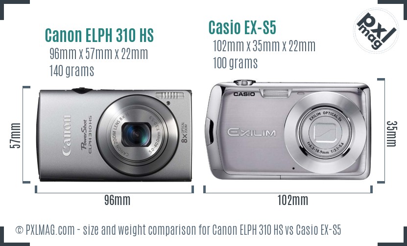 Canon ELPH 310 HS vs Casio EX-S5 size comparison