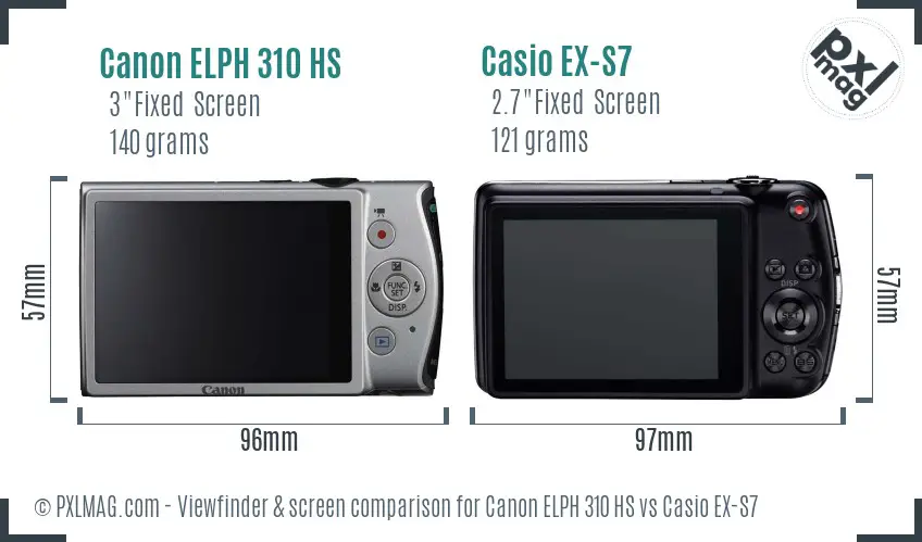 Canon ELPH 310 HS vs Casio EX-S7 Screen and Viewfinder comparison