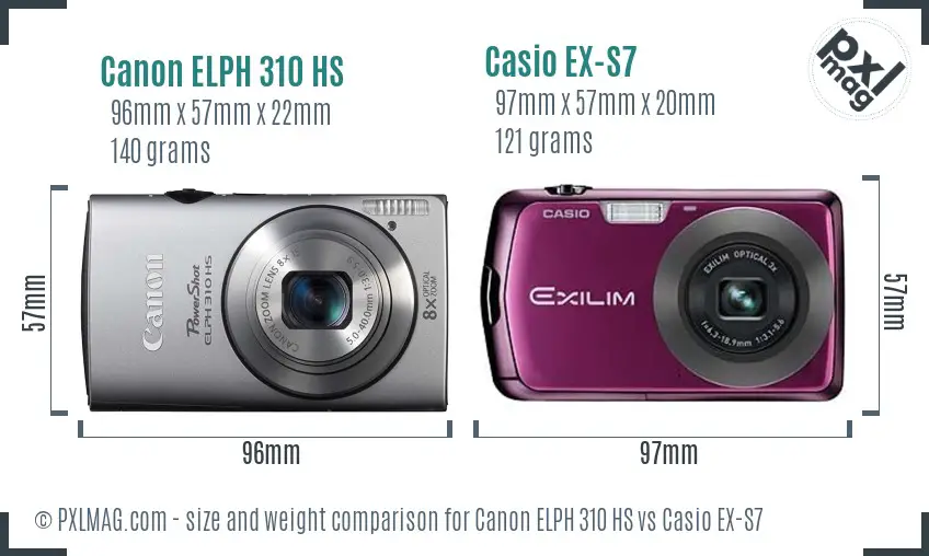 Canon ELPH 310 HS vs Casio EX-S7 size comparison