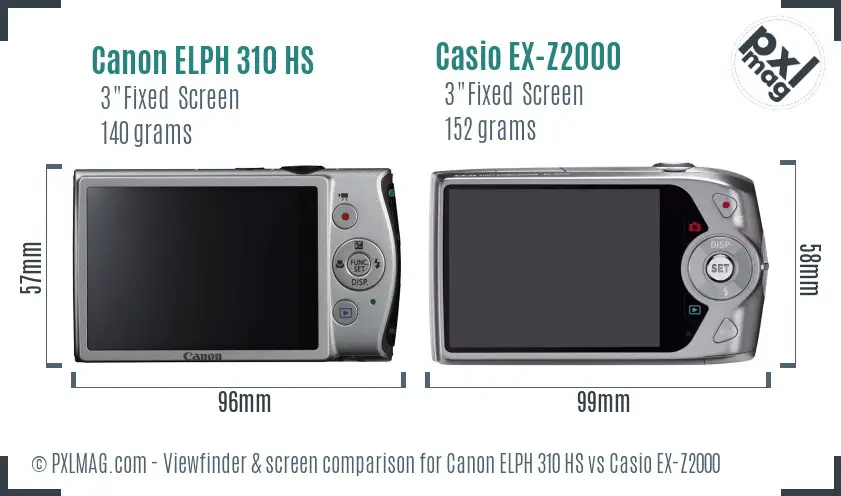 Canon ELPH 310 HS vs Casio EX-Z2000 Screen and Viewfinder comparison