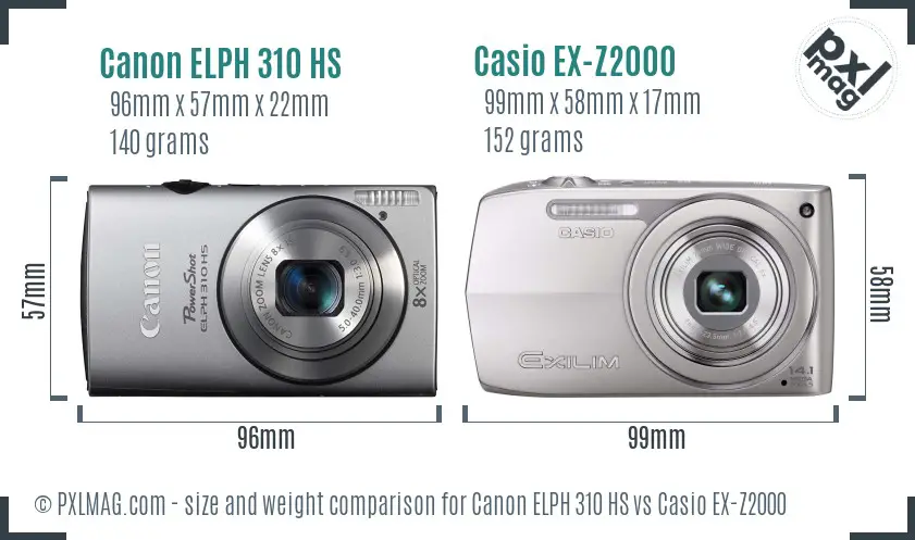 Canon ELPH 310 HS vs Casio EX-Z2000 size comparison