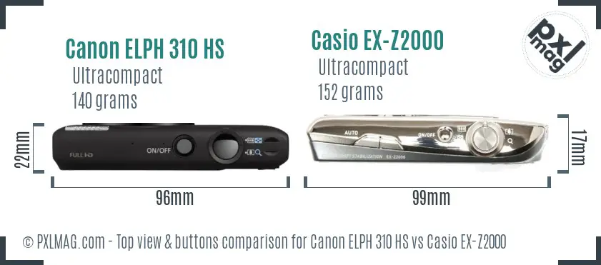 Canon ELPH 310 HS vs Casio EX-Z2000 top view buttons comparison