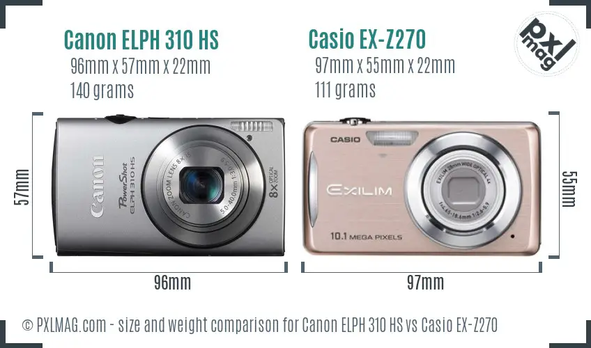 Canon ELPH 310 HS vs Casio EX-Z270 size comparison