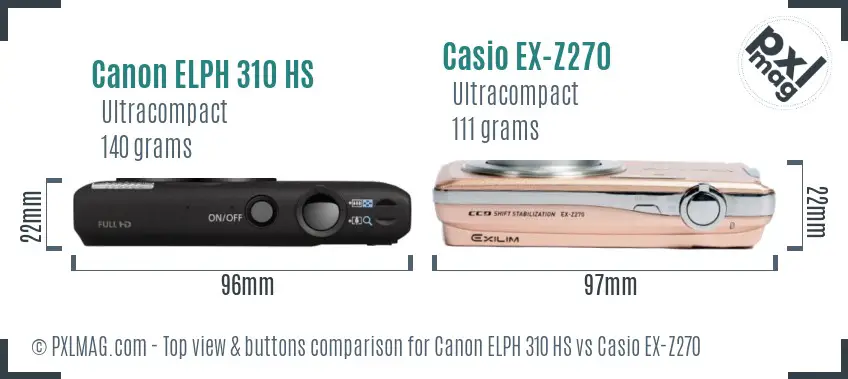 Canon ELPH 310 HS vs Casio EX-Z270 top view buttons comparison