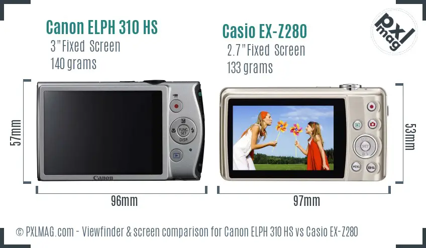 Canon ELPH 310 HS vs Casio EX-Z280 Screen and Viewfinder comparison