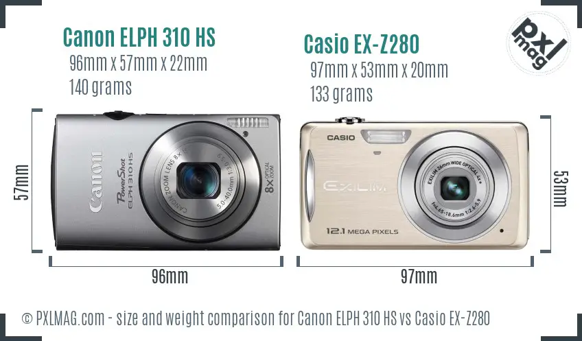 Canon ELPH 310 HS vs Casio EX-Z280 size comparison