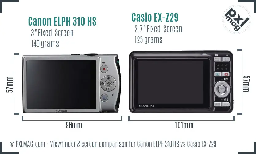 Canon ELPH 310 HS vs Casio EX-Z29 Screen and Viewfinder comparison