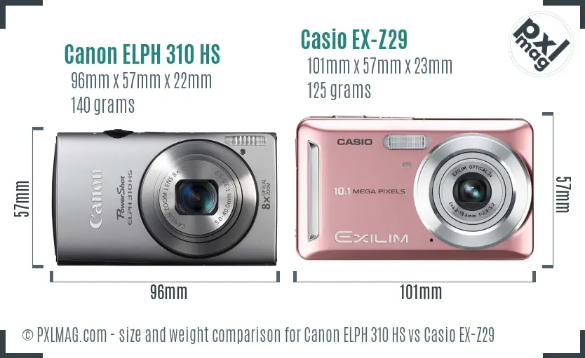 Canon ELPH 310 HS vs Casio EX-Z29 size comparison
