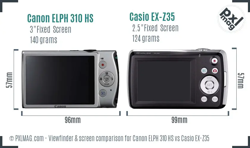Canon ELPH 310 HS vs Casio EX-Z35 Screen and Viewfinder comparison