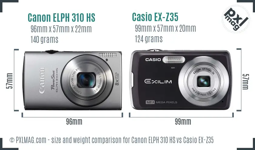 Canon ELPH 310 HS vs Casio EX-Z35 size comparison