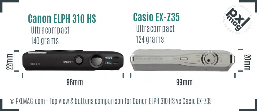 Canon ELPH 310 HS vs Casio EX-Z35 top view buttons comparison