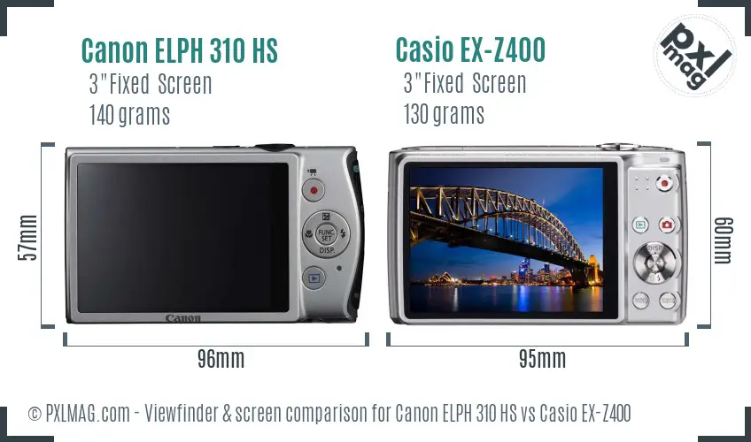 Canon ELPH 310 HS vs Casio EX-Z400 Screen and Viewfinder comparison