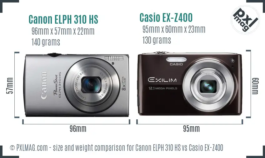Canon ELPH 310 HS vs Casio EX-Z400 size comparison